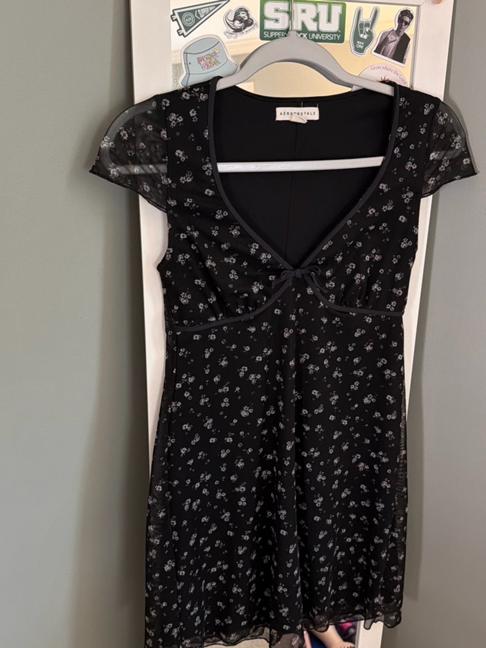 Aeropostale Black Mini Dress with Small White Floral Print